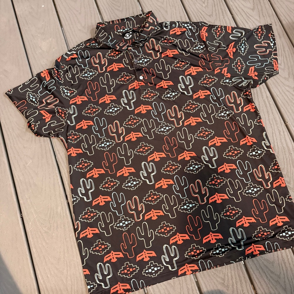 Raised By Coyotes Desert Cactus Nights Golf Polo Mens 2XL Black Southwest